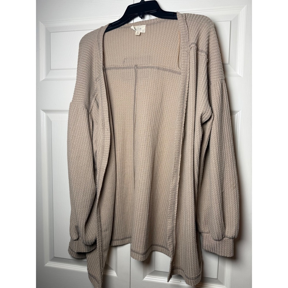 Perch by Blu Pepper Tan Waffle Knit Open Front Cardigan 1XL